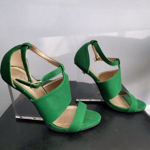 Green Wedges with Clear Heels
